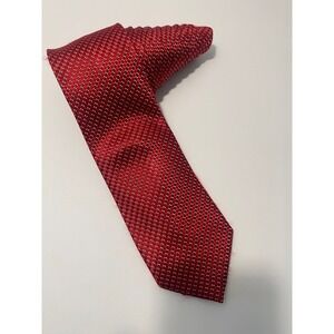 Geoffrey Beene Mens Red Silk Geometric Micro Grid Pattern Classic Necktie